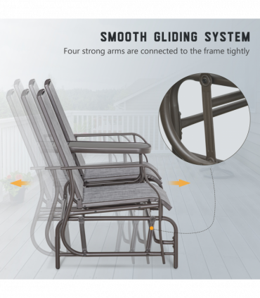 2 Seater Metal Double Swing Chair Glider Rocking Chair Seat With Table Grey