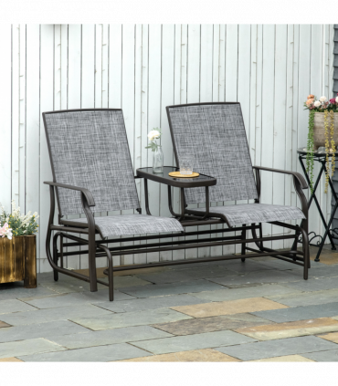 2 Seater Metal Double Swing Chair Glider Rocking Chair Seat With Table Grey