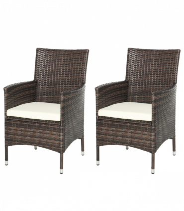 2 Seater Outdoor Rattan Armchair w/ Armrests Cushions Mixed Brown