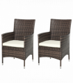 2 Seater Outdoor Rattan Armchair w/ Armrests Cushions Mixed Brown