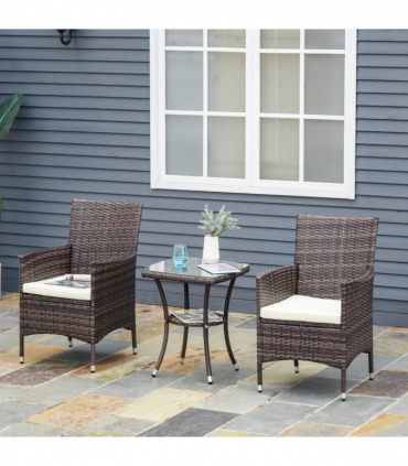 2 Seater Outdoor Rattan Armchair w/ Armrests Cushions Mixed Brown