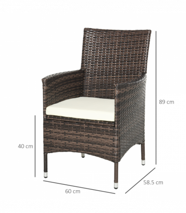 2 Seater Outdoor Rattan Armchair w/ Armrests Cushions Mixed Brown