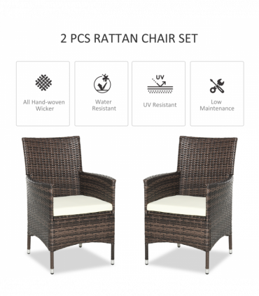 2 Seater Outdoor Rattan Armchair w/ Armrests Cushions Mixed Brown