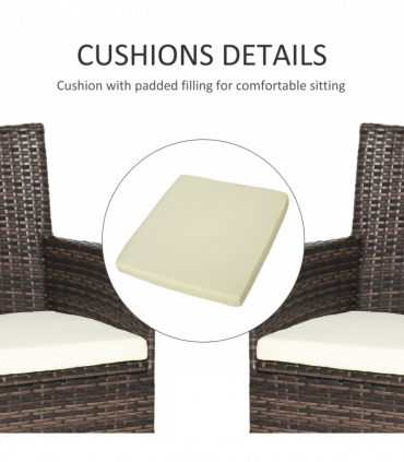 2 Seater Outdoor Rattan Armchair w/ Armrests Cushions Mixed Brown