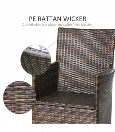 2 Seater Outdoor Rattan Armchair w/ Armrests Cushions Mixed Brown