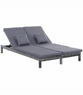 Grey Metal Wicker Rattan Lounger