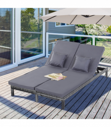 Grey Metal Wicker Rattan Lounger