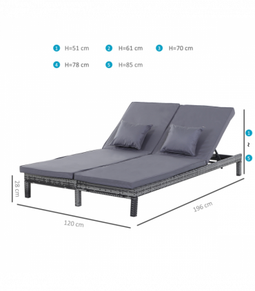 Grey Metal Wicker Rattan Lounger