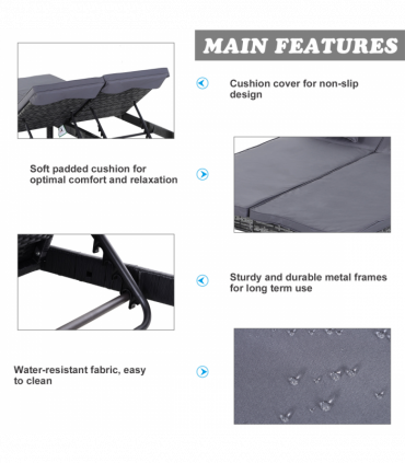 Grey Metal Wicker Rattan Lounger