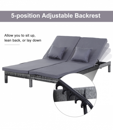 Grey Metal Wicker Rattan Lounger