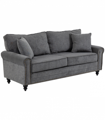 2 Seater Sofas Fabric Sofa with Nailhead Trim Cushions and Throw Pillows Grey