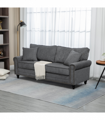 2 Seater Sofas Fabric Sofa with Nailhead Trim Cushions and Throw Pillows Grey