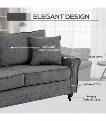 2 Seater Sofas Fabric Sofa with Nailhead Trim Cushions and Throw Pillows Grey