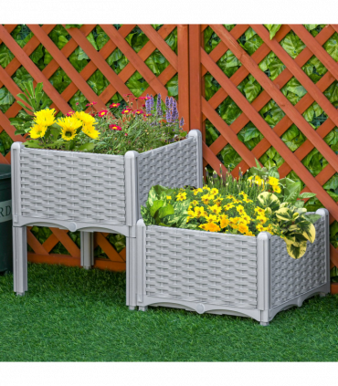 Plant Stand Grey Plastic 2 Tier 45cm x 45cm x 40cm Flower Planter Box