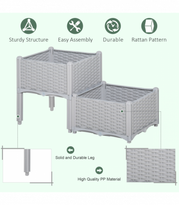 Plant Stand Grey Plastic 2 Tier 45cm x 45cm x 40cm Flower Planter Box