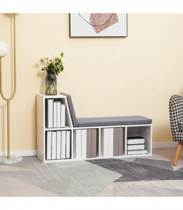 Bookshelf 2 Tier Modern Bookshelf w/ Removable Cushions White 108W x 30D x 60H
