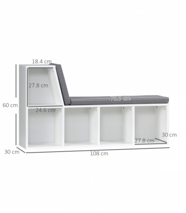 Bookshelf 2 Tier Modern Bookshelf w/ Removable Cushions White 108W x 30D x 60H