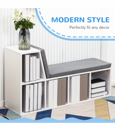 Bookshelf 2 Tier Modern Bookshelf w/ Removable Cushions White 108W x 30D x 60H