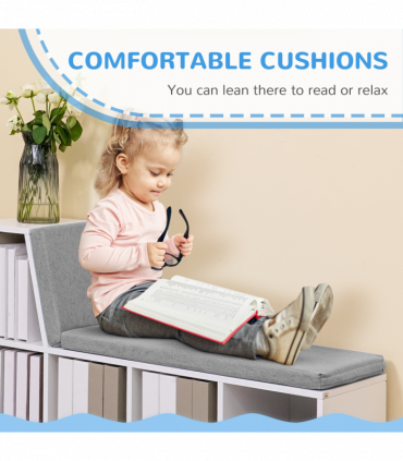 Bookshelf 2 Tier Modern Bookshelf w/ Removable Cushions White 108W x 30D x 60H