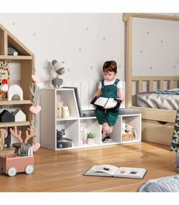 Bookshelf 2 Tier Modern Bookshelf w/ Removable Cushions White 108W x 30D x 60H