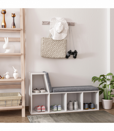 Bookshelf 2 Tier Modern Bookshelf w/ Removable Cushions White 108W x 30D x 60H