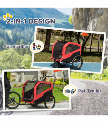 2 in 1 Dog Bike Trailer Pet Stroller for Large Dogs W/ Hitch - Red