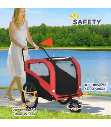 2 in 1 Dog Bike Trailer Pet Stroller for Large Dogs W/ Hitch - Red