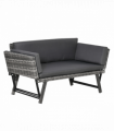 2 in 1 Rattan Folding Daybed Sofa Grey w/Cushion
