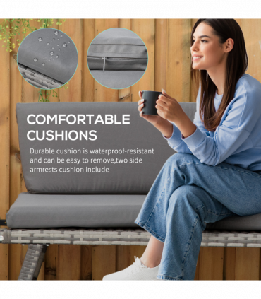 2 in 1 Rattan Folding Daybed Sofa Grey w/Cushion