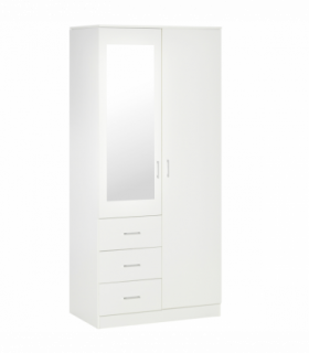 2-Door Wardrobe w/ Adjustable Shelf 3 Drawers for Bedroom, 180cm, White