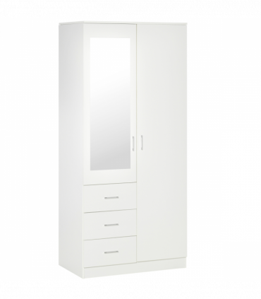 2-Door Wardrobe w/ Adjustable Shelf 3 Drawers for Bedroom, 180cm, White