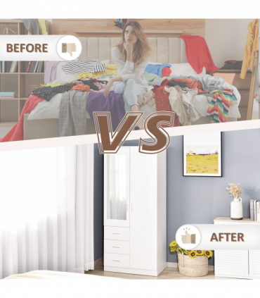 2-Door Wardrobe w/ Adjustable Shelf 3 Drawers for Bedroom, 180cm, White