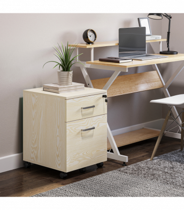 Filing Cabinet Oak 55.6H x 40W x 45Dcm 2-Drawer Locking Office Storage Vinsetto