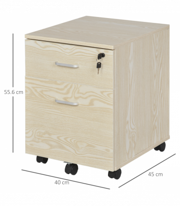 Filing Cabinet Oak 55.6H x 40W x 45Dcm 2-Drawer Locking Office Storage Vinsetto