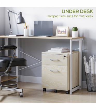 Filing Cabinet Oak 55.6H x 40W x 45Dcm 2-Drawer Locking Office Storage Vinsetto