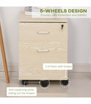 Filing Cabinet Oak 55.6H x 40W x 45Dcm 2-Drawer Locking Office Storage Vinsetto
