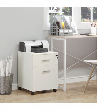 Filing Cabinet White Particle Board 54.6H x 40W x 45Dcm 2-Drawer Locking Office