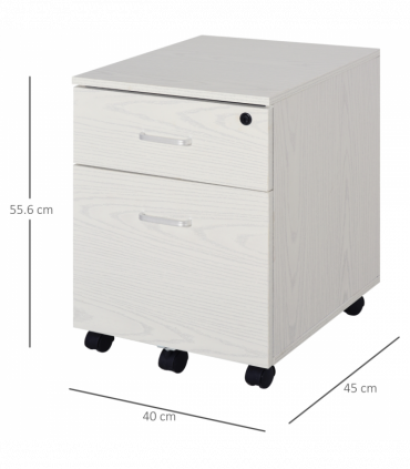Filing Cabinet White Particle Board 54.6H x 40W x 45Dcm 2-Drawer Locking Office