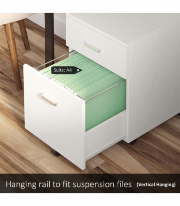 Filing Cabinet White Particle Board 54.6H x 40W x 45Dcm 2-Drawer Locking Office