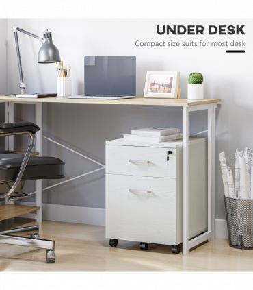Filing Cabinet White Particle Board 54.6H x 40W x 45Dcm 2-Drawer Locking Office