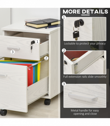 Filing Cabinet White Particle Board 54.6H x 40W x 45Dcm 2-Drawer Locking Office
