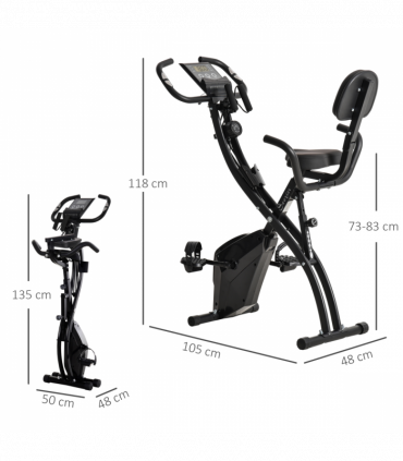 2-In-1 Upright Exercise Bike 8-Level Adjustable with Pulse Sensor Black HOMCOM