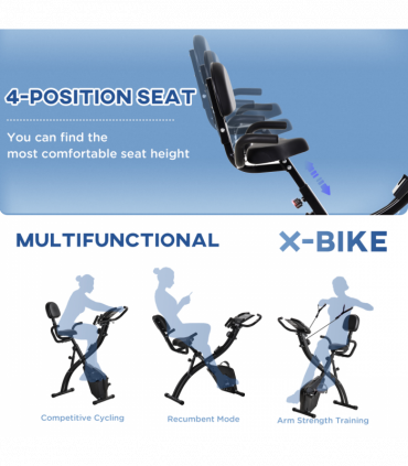 2-In-1 Upright Exercise Bike 8-Level Adjustable with Pulse Sensor Black HOMCOM