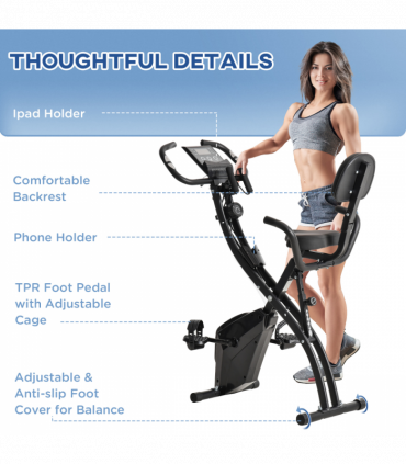 2-In-1 Upright Exercise Bike 8-Level Adjustable with Pulse Sensor Black HOMCOM