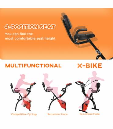 2-In-1 Upright Exercise Bike 8-Level Adjustable with Pulse Sensor Red
