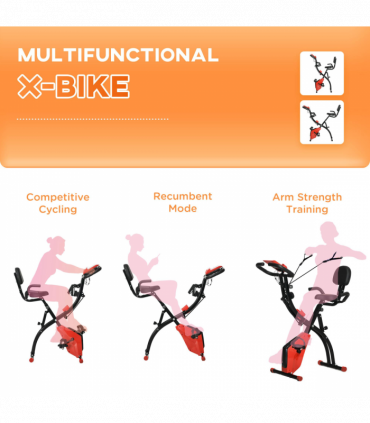 2-In-1 Upright Exercise Bike 8-Level Adjustable with Pulse Sensor Red