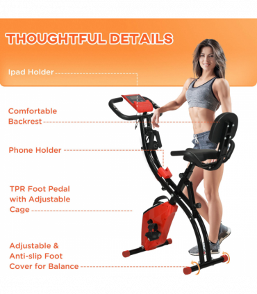 2-In-1 Upright Exercise Bike 8-Level Adjustable with Pulse Sensor Red