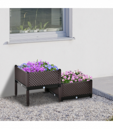 Planter Box Brown 50cm x 50cm x 46.5cm 2-Piece Raised Garden Bed for Flowers