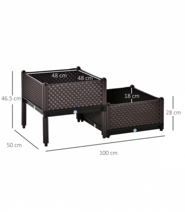 Planter Box Brown 50cm x 50cm x 46.5cm 2-Piece Raised Garden Bed for Flowers