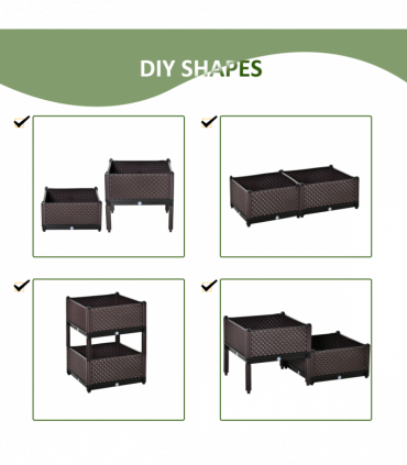 Planter Box Brown 50cm x 50cm x 46.5cm 2-Piece Raised Garden Bed for Flowers
